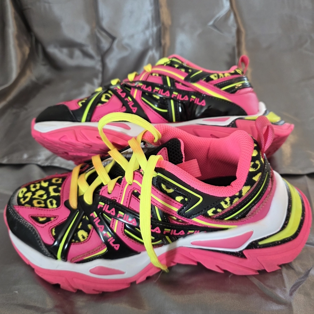 Fila Big Kids' Neon Pink Black Sneakers Shoes Girls